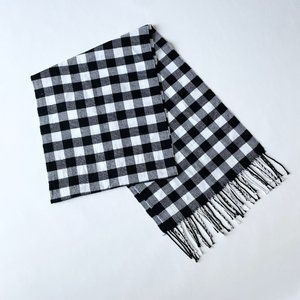 White and Black Plaid Fringe Scarf